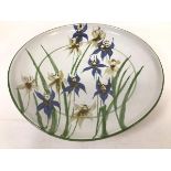 Susan Carr, stoneware pottery dish signed verso, 1990, decorated with iris design (5cm x 37cm)