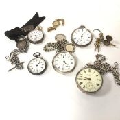 Five various Victorian and Edwardian silver open faced pocket watches with Roman numerals, two