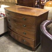 A 19thc mahogany bow front chest, the top with moulded edge above four long graduated drawers,