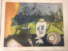 Ilene Erskine, Scottish (1933-2018), Still Life, etching highlighted with colour, 11/30, signed in