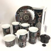 A Portmerion pottery Susan Williams-Ellis Magic City pattern eight piece coffee set comprising
