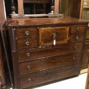 A 19thc mahogany secretaire chest, the top with crossbanded border above a slide out fall front