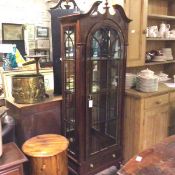 An Italian Collection burr walnut Federal style display cabinet with swan neck broken pedimented