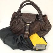 A Fendi Borsa Spy Zucca Sup. Legg. in dark brown nappa leather, complete with dust bag, official