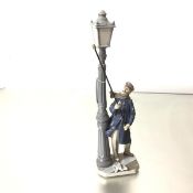 A Spanish Lladro porcelain figure, The Lamplighter, complete with his pole, decorated with