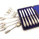 A set of six Edwardian Sheffield silver handled tea knives complete with fitted case, an Exeter