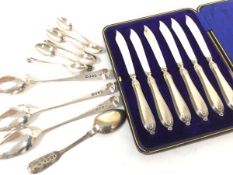 A set of six Edwardian Sheffield silver handled tea knives complete with fitted case, an Exeter