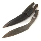 A leather scabbard with kukri, complete with belt loops (42cm)