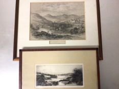 James McArdle, Loch Tummel (Queen's View), drypoint, signed in pencil (10cm x 22cm) and a 19thc