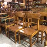 A set of five plus one 19thc Edinburgh beech kitchen/dining chairs with shaped splat backs, inset