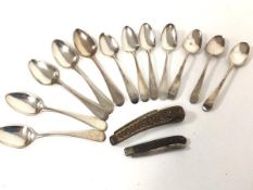 A set of five London George III silver teaspoons, makers mark W.B., possibly William Bateman, a