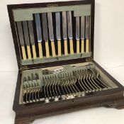 An Epns Old English pattern table canteen containing six table knives, six side knives, six table