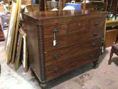An 18thc mahogany chest, the rectangular top with fluted edge and rounded angles above three short