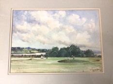Kenneth Robertson, Golfers, East Lothian, watercolour, signed bottom left (27cm x 38cm)