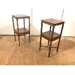 Two similar George III mahogany nightstands, each rectangular top above a suspended drawer, raised