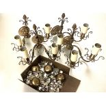 A set of four gilt-metal and cut-glass twin-light wall sconces, 20th century, in period style,