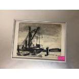 •Josef Herman O.B.E., R.A. (British, 1911-2000), A Fishing Boat, pen and ink wash, framed. 20cm by