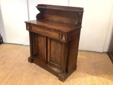 A George IV mahogany chiffonier, the raised back with three quarter gallery and scrolling truss