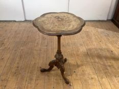 A mid-19th century walnut and floral marquetry occasional table, the petal-shaped top with moulded