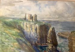 William Johnston (Scottish, fl. early 20th Century), Ruined Castle on a Promontory, signed lower