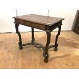 An early 18th century oak side table, probably Dutch, the rectangular top with moulded edge, above a