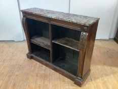 A William IV rosewood open bookcase, the inverted breakfront marble top above three adjustable