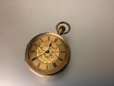 An 18ct gold lady's open-face fob watch, c. 1900, probably Swiss, the case stamped "18k", (
