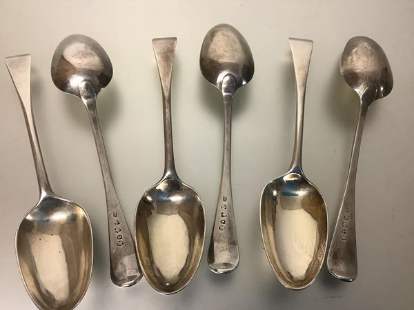 A set of six George III Scottish silver small table spoons, Robert Gray, Edinburgh 1791, Old English
