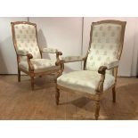 A rare pair of George IV birch library open armchairs, c. 1830, attributed to James Mein of Kelso,
