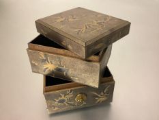 A Japanese lacquer sectional stacking box, probably Meiji period, c. 1900, of oblong form, in