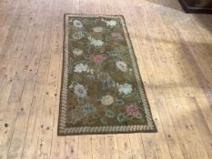A 19th century tapestry banner, probably French, the pistachio field allover decorated with