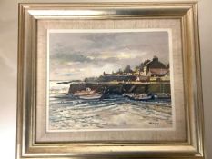 •Douglas Phillips (Scottish, 1926-2012), "Evening, Cellardyke", signed lower right, oil, framed.