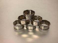 A set of six late Victorian silver napkin rings, Walker & Hall, Sheffield 1900, of octagonal