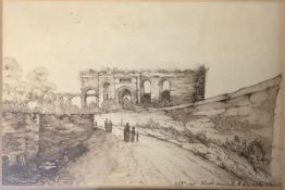 Grand Tour School, 19th Century, The Aqueduct of Nero, Porta Maggiore, monogrammed, dated 1827 and