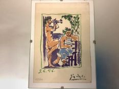 •Pablo Picasso (1881-1973), Faune et Marin, lithograph in colours, printed signature and pencil