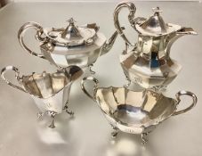 A George V Scottish silver four piece tea and coffee service, James Ramsay, Glasgow 1912 and 1913 (