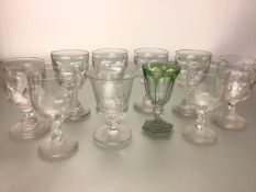 A group of 19th century rummers and drinking glasses comprising: a set of six rummers, each large