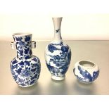 A small Chinese blue and white porcelain vase, of shouldered baluster form, with twin loop