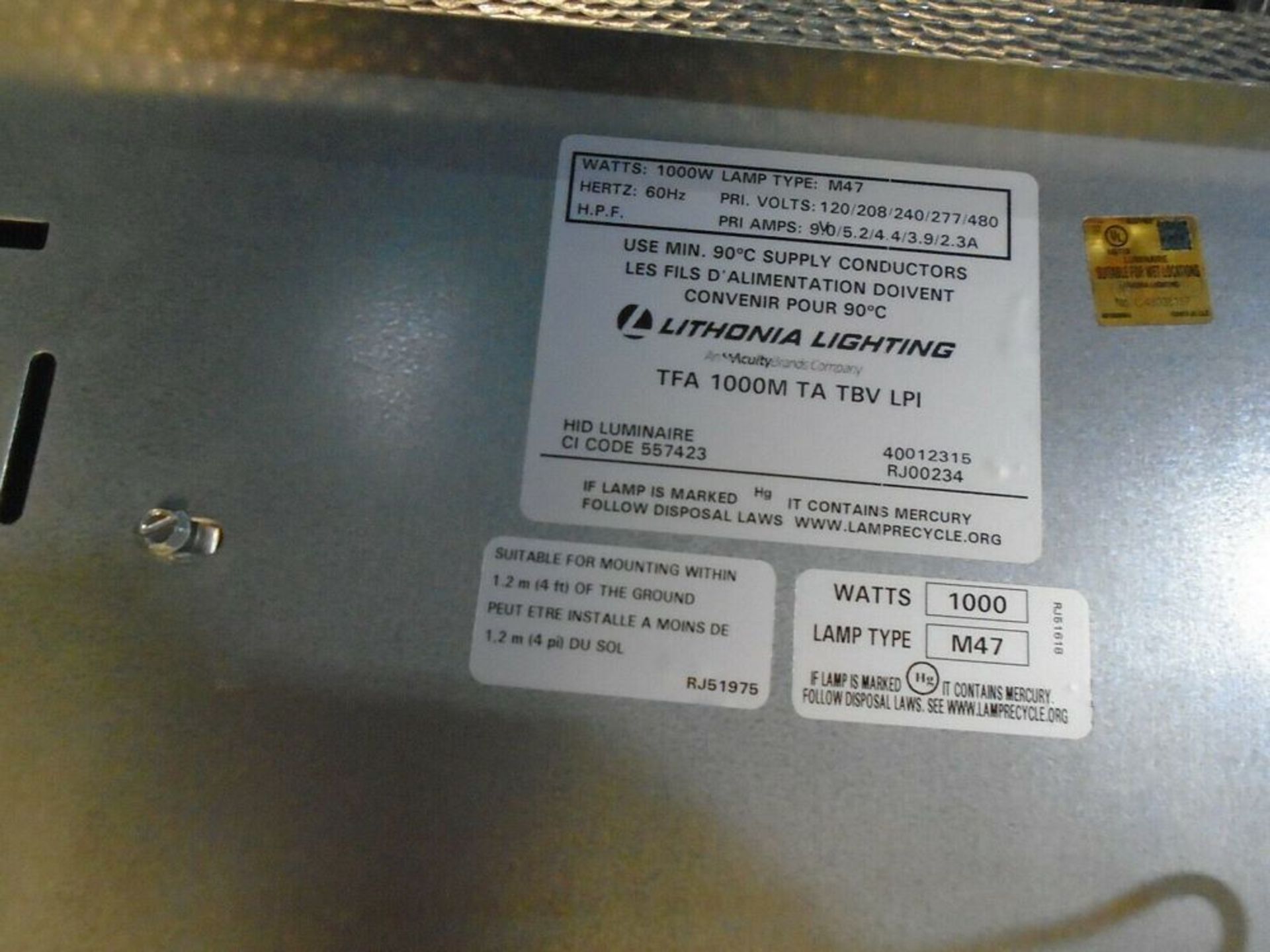 Qty. 8 Lithonia Lighting 1000 Watts M47 Floodlight Metal Halide With Bulb - Image 5 of 6