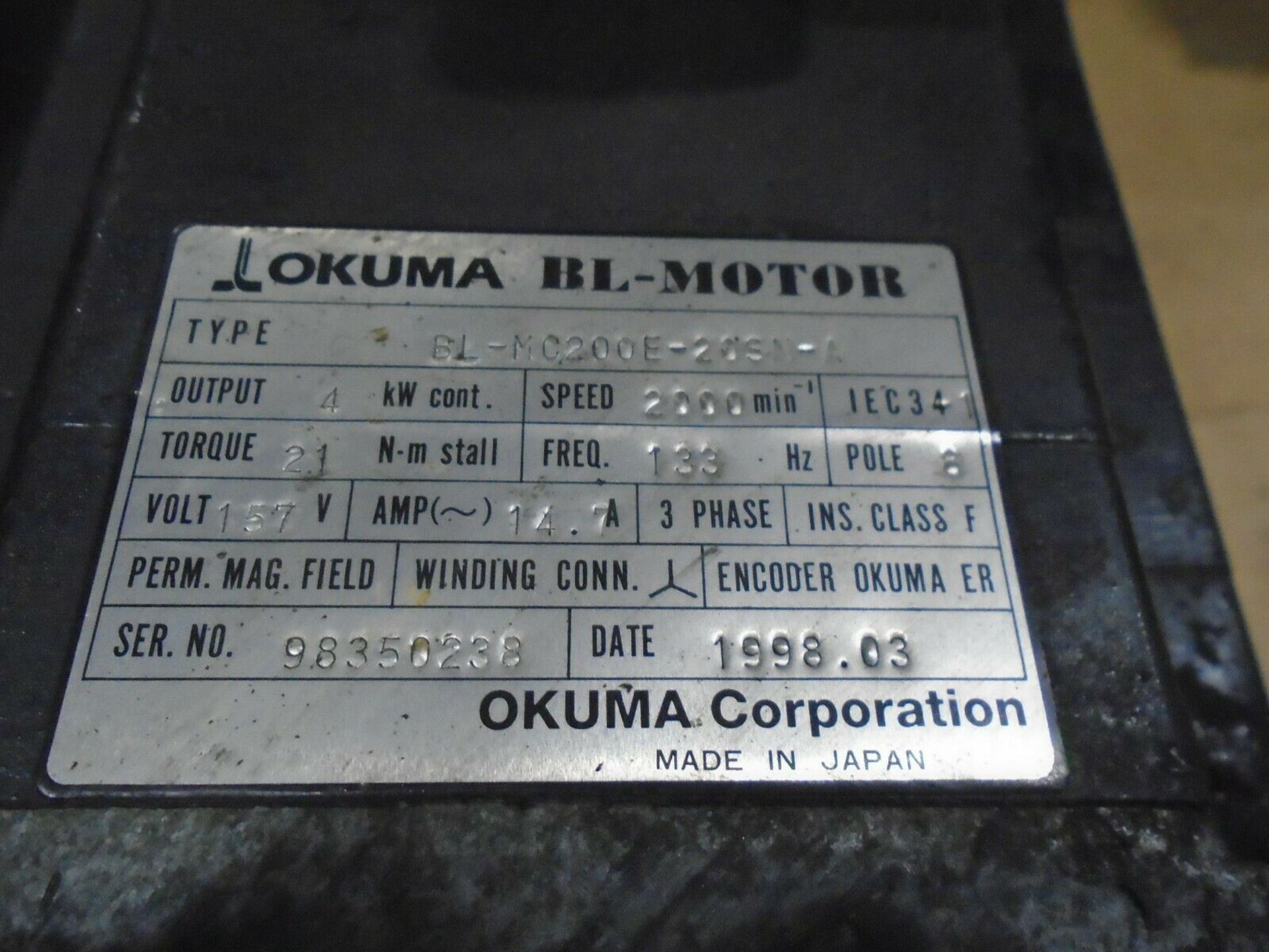 Okuma CNC Servo Motor BL-MC200E-20SN-A - Image 4 of 4