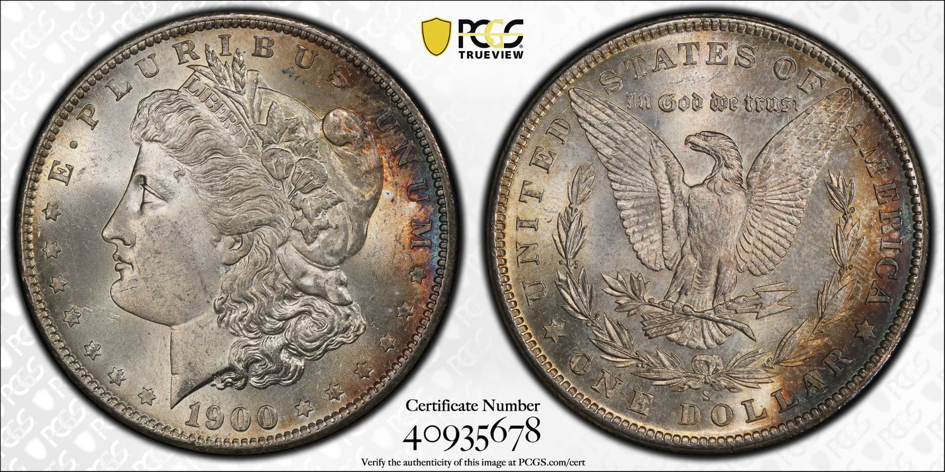 1900 S Morgan Silver Dollar MS65+ PCGS - Bild 4 aus 4