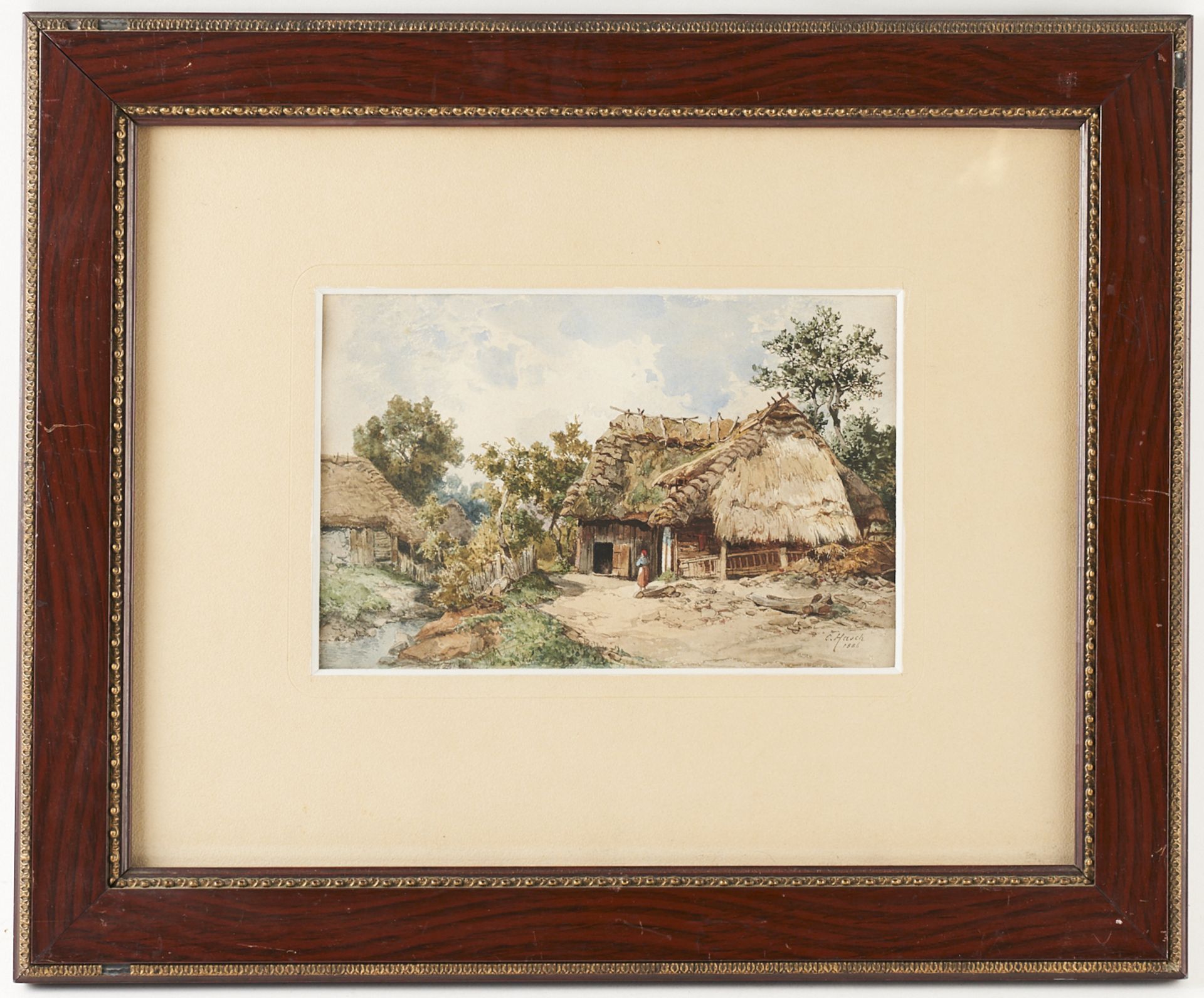 Carl Hasch Village Scene Watercolor - Bild 2 aus 5