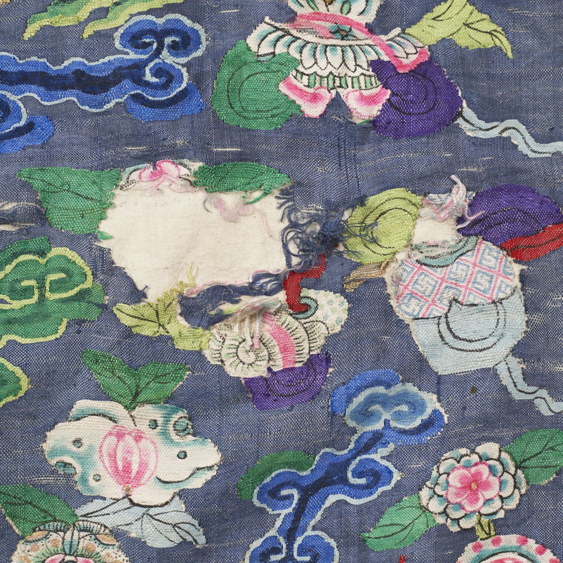 19th C. Qing Chinese Blue Silk Brocade Dragon Robe - Bild 7 aus 8