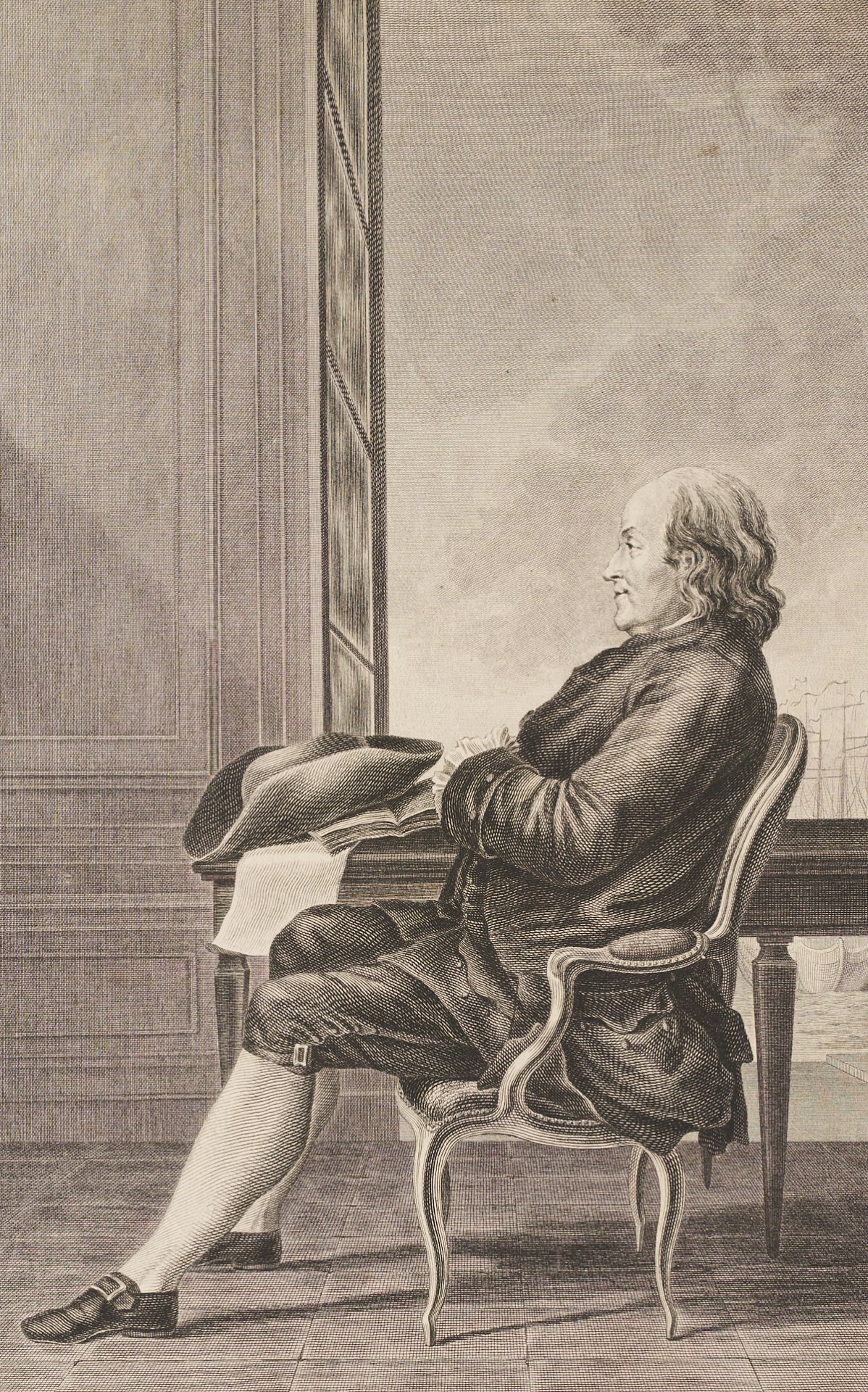 After Carmontelle Benjamin Franklin Engraving