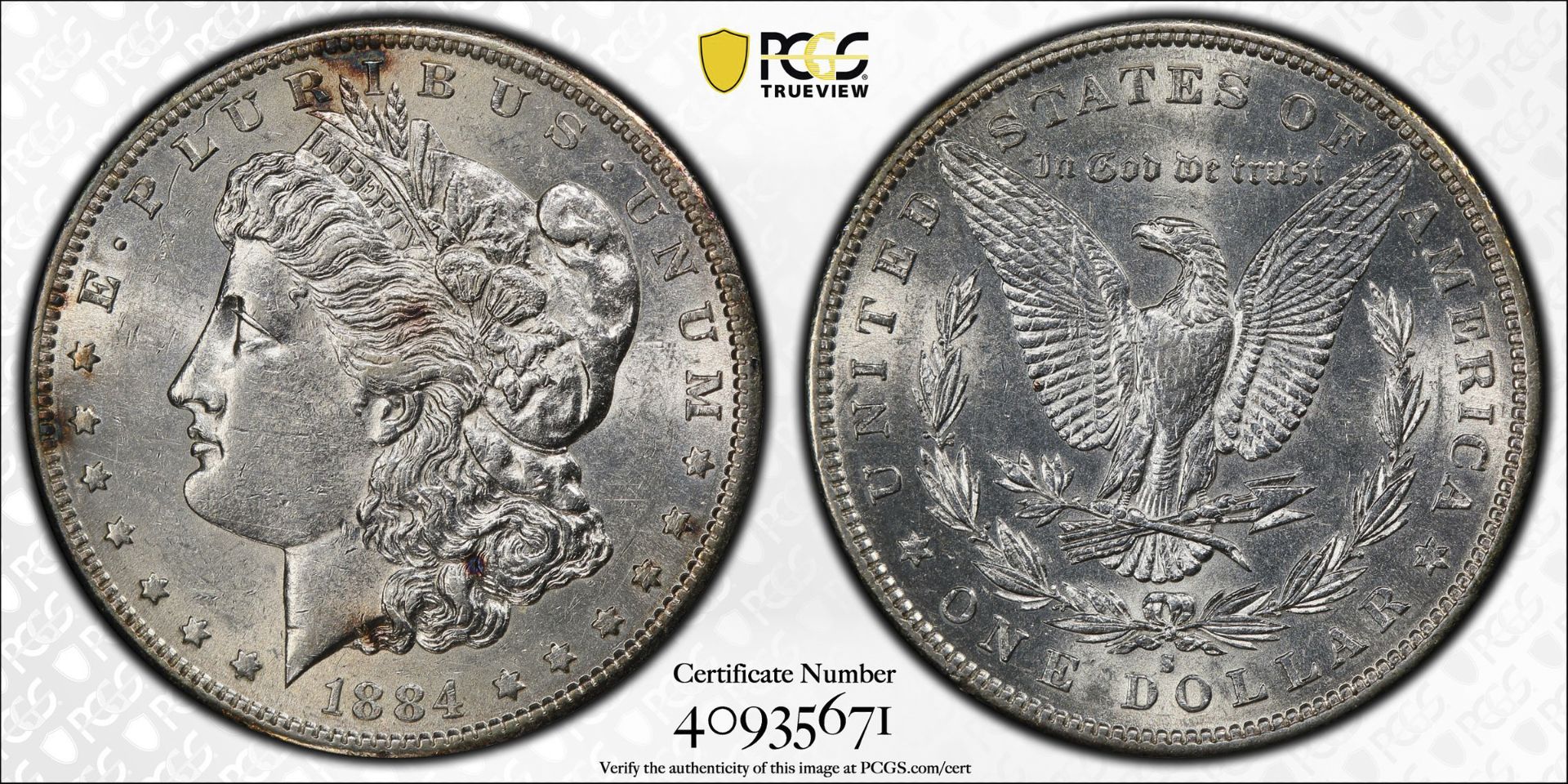 1884 S Morgan Silver Dollar AU55 PCGS - Bild 4 aus 4