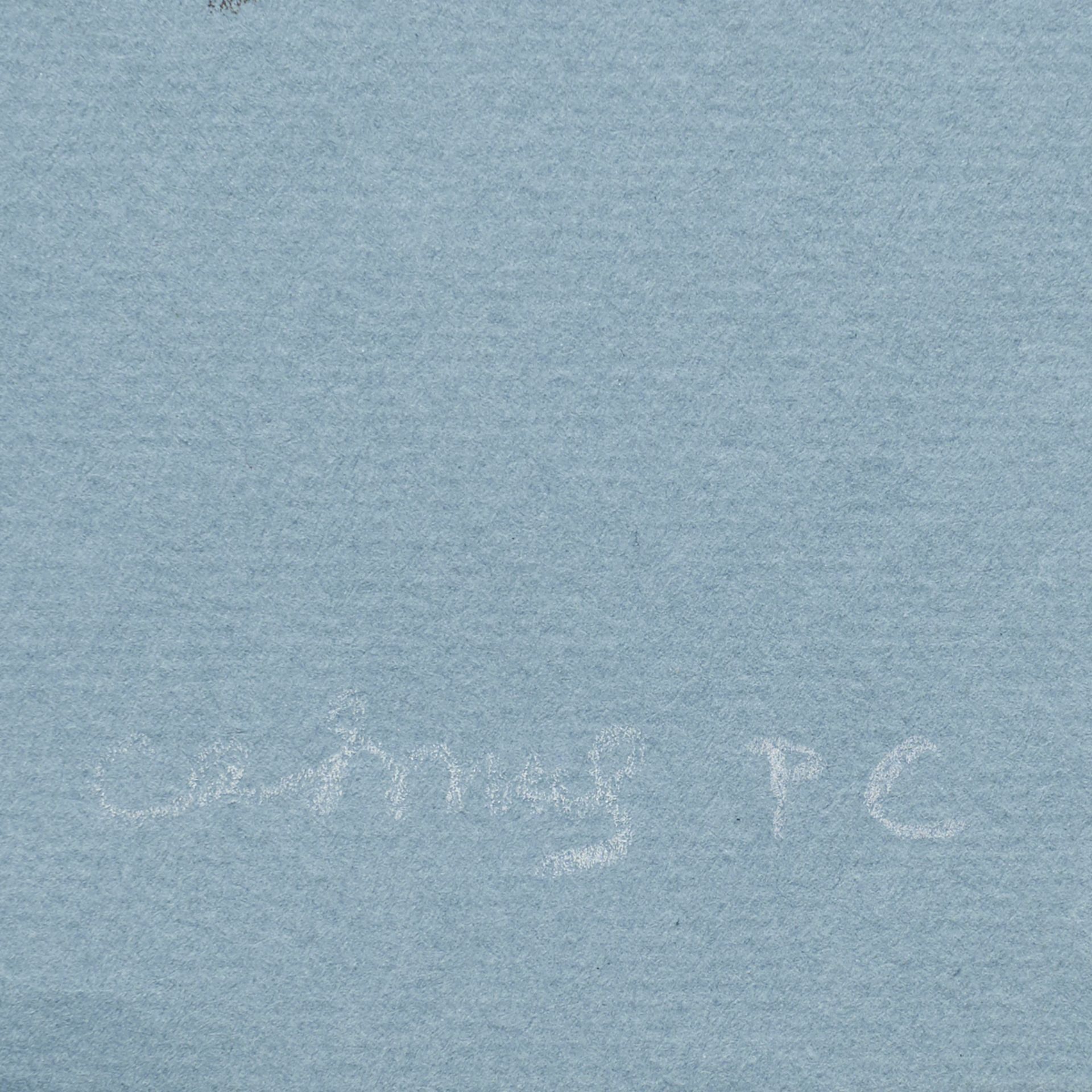 Paul Cadmus Seated Male Nude Crayon on Blue Paper - Bild 3 aus 5