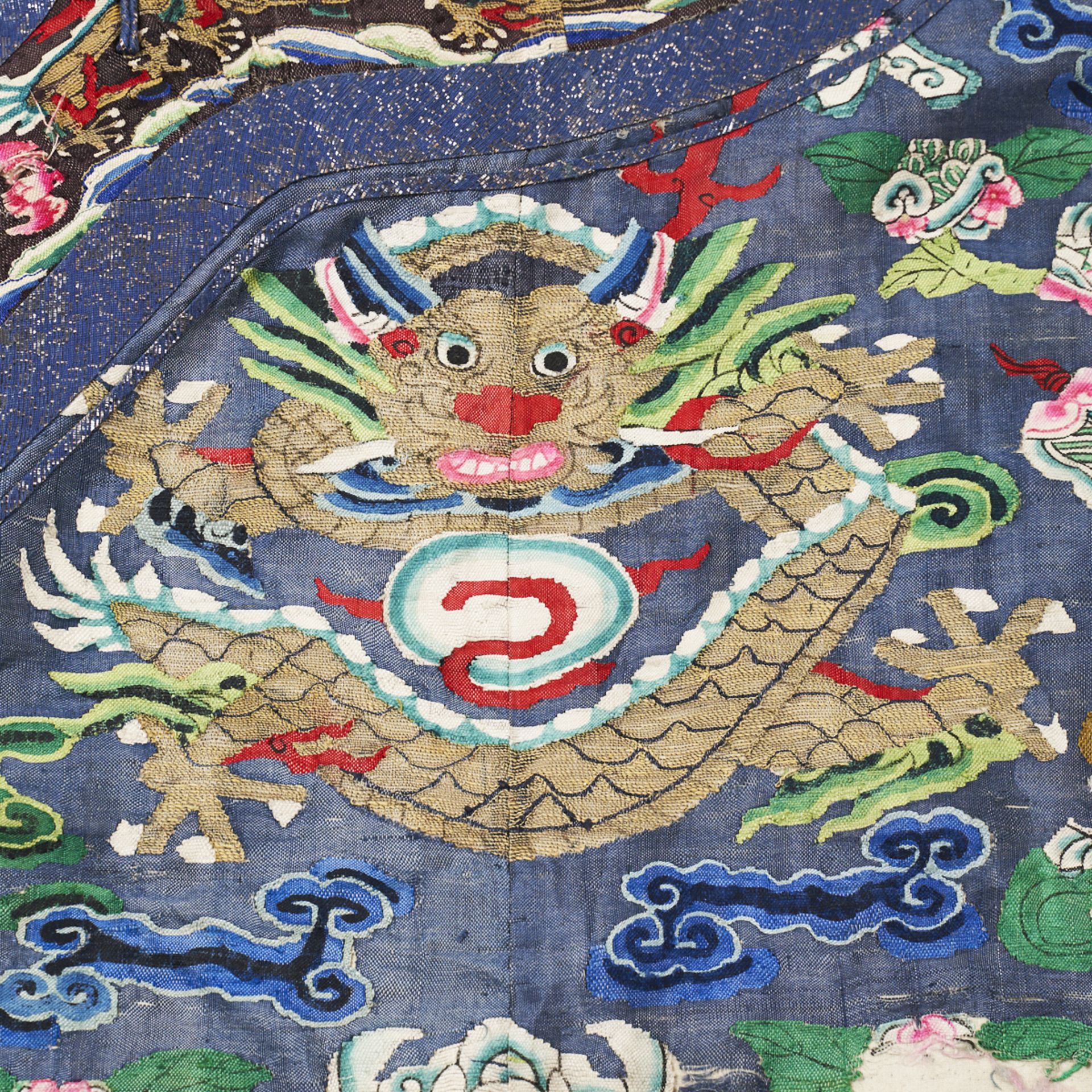 19th C. Qing Chinese Blue Silk Brocade Dragon Robe - Bild 5 aus 8