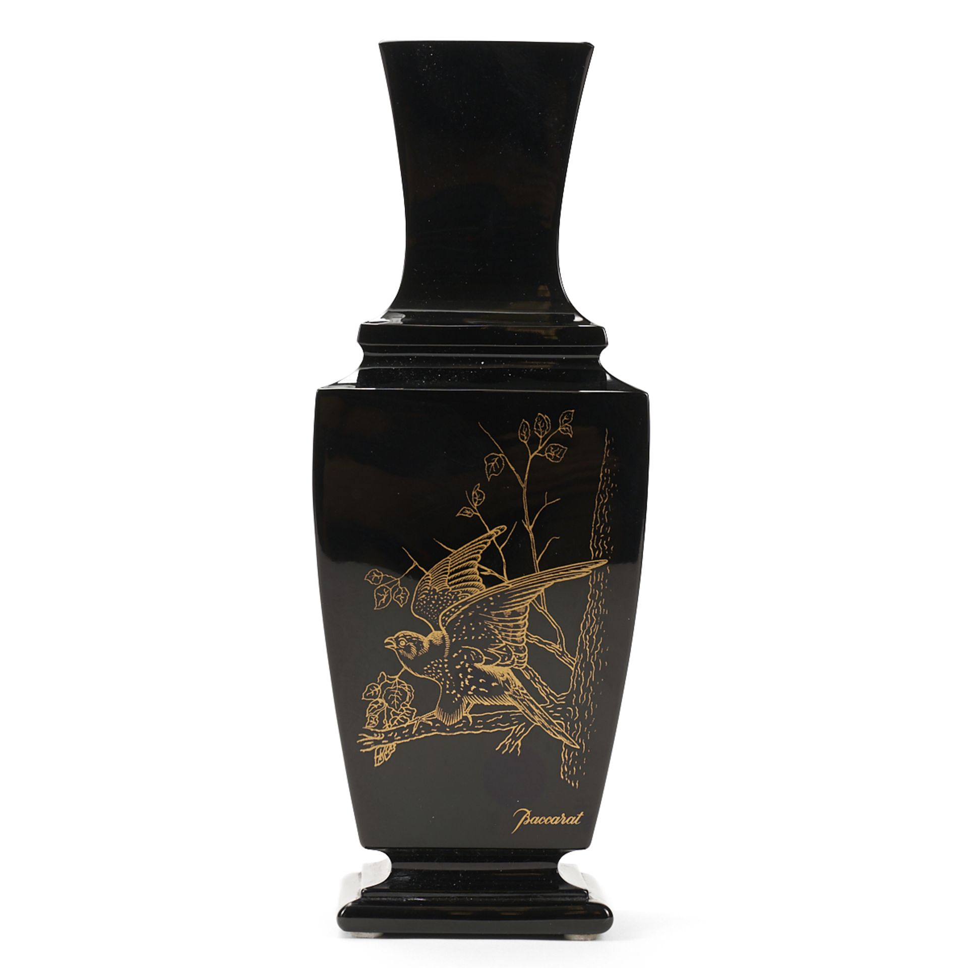 Baccarat Black Crystal Vase with Gilt Birds - Bild 3 aus 7