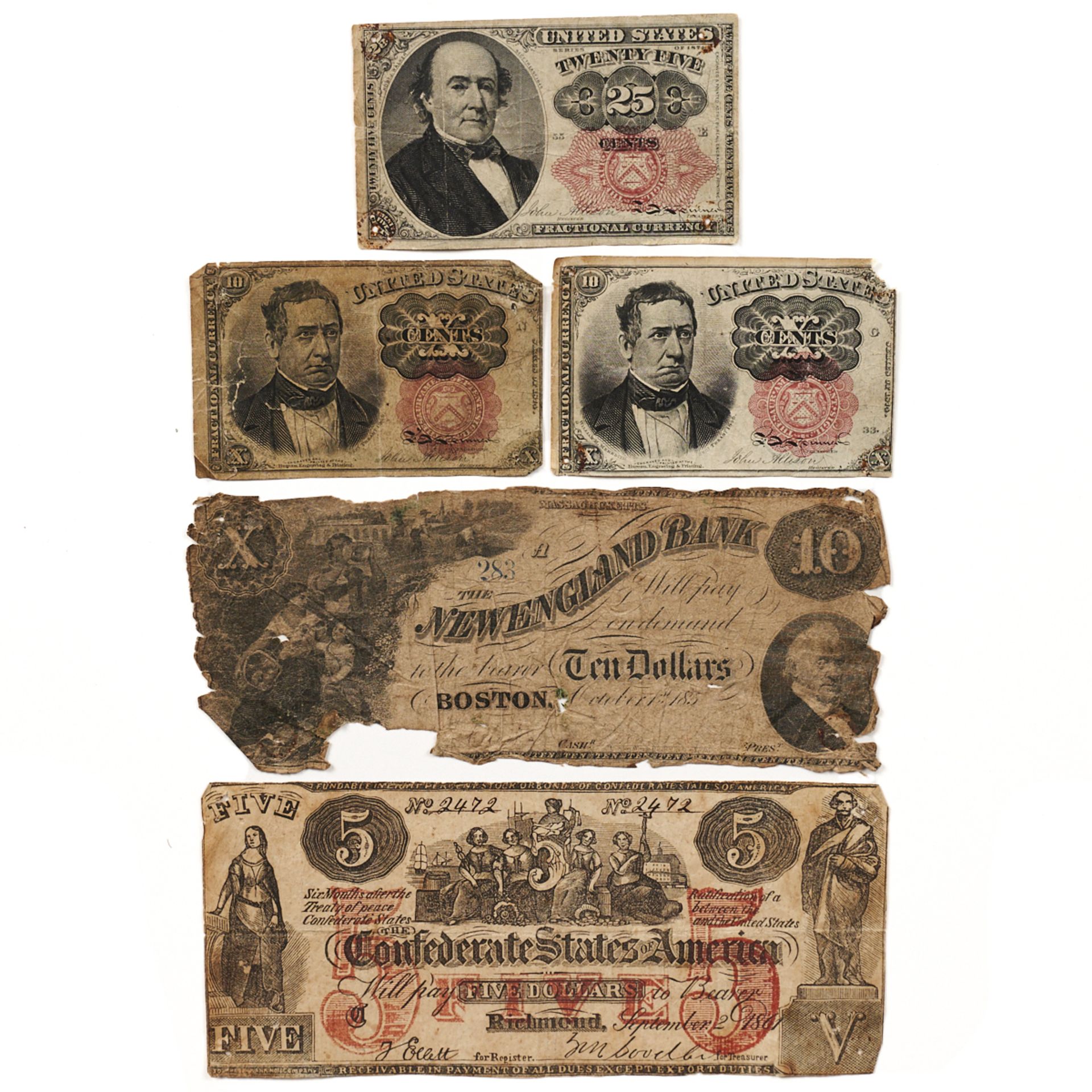 Grp: 5 19th C. American Paper Currency CSA