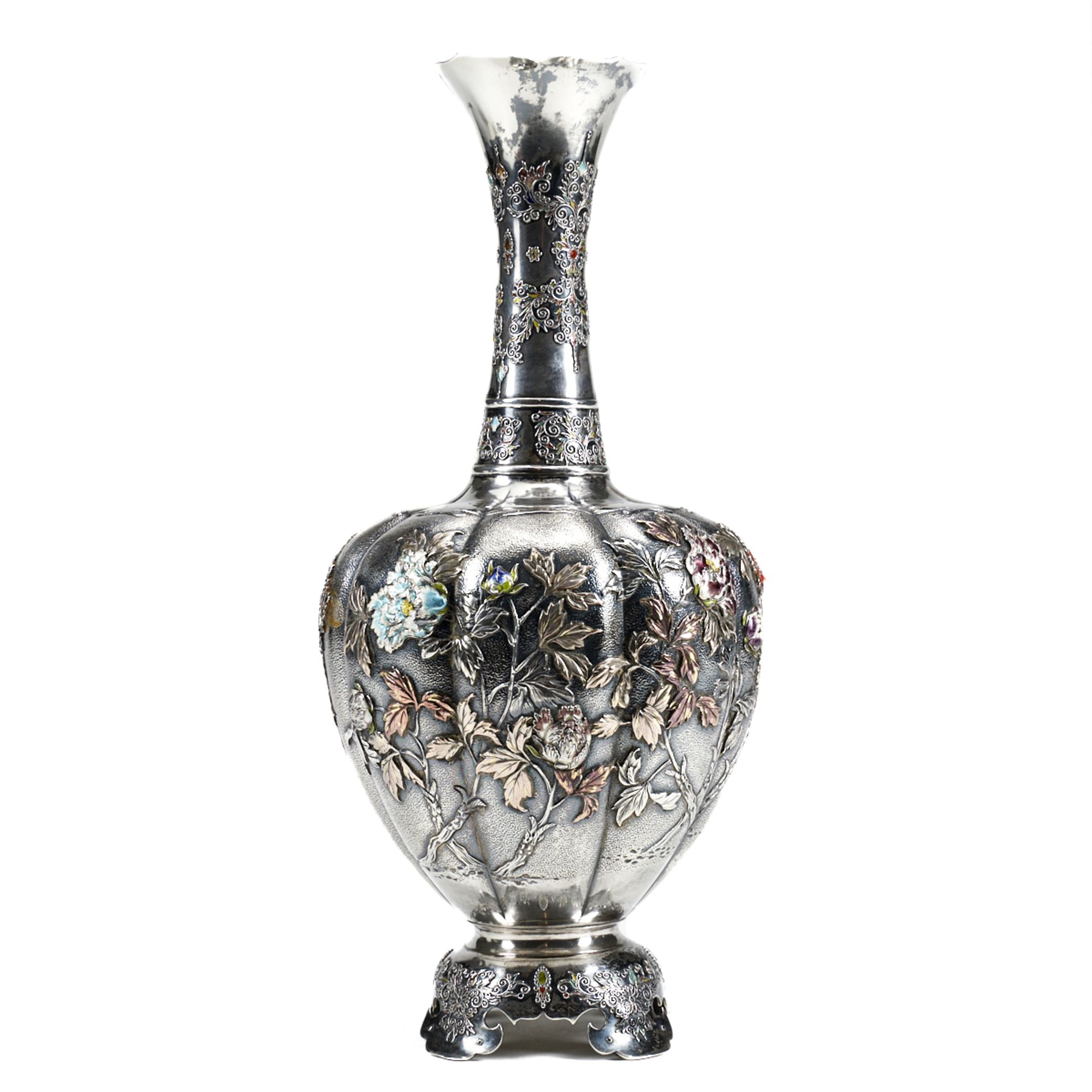 Japanese Meiji Enameled Silver Vase - Bild 2 aus 5